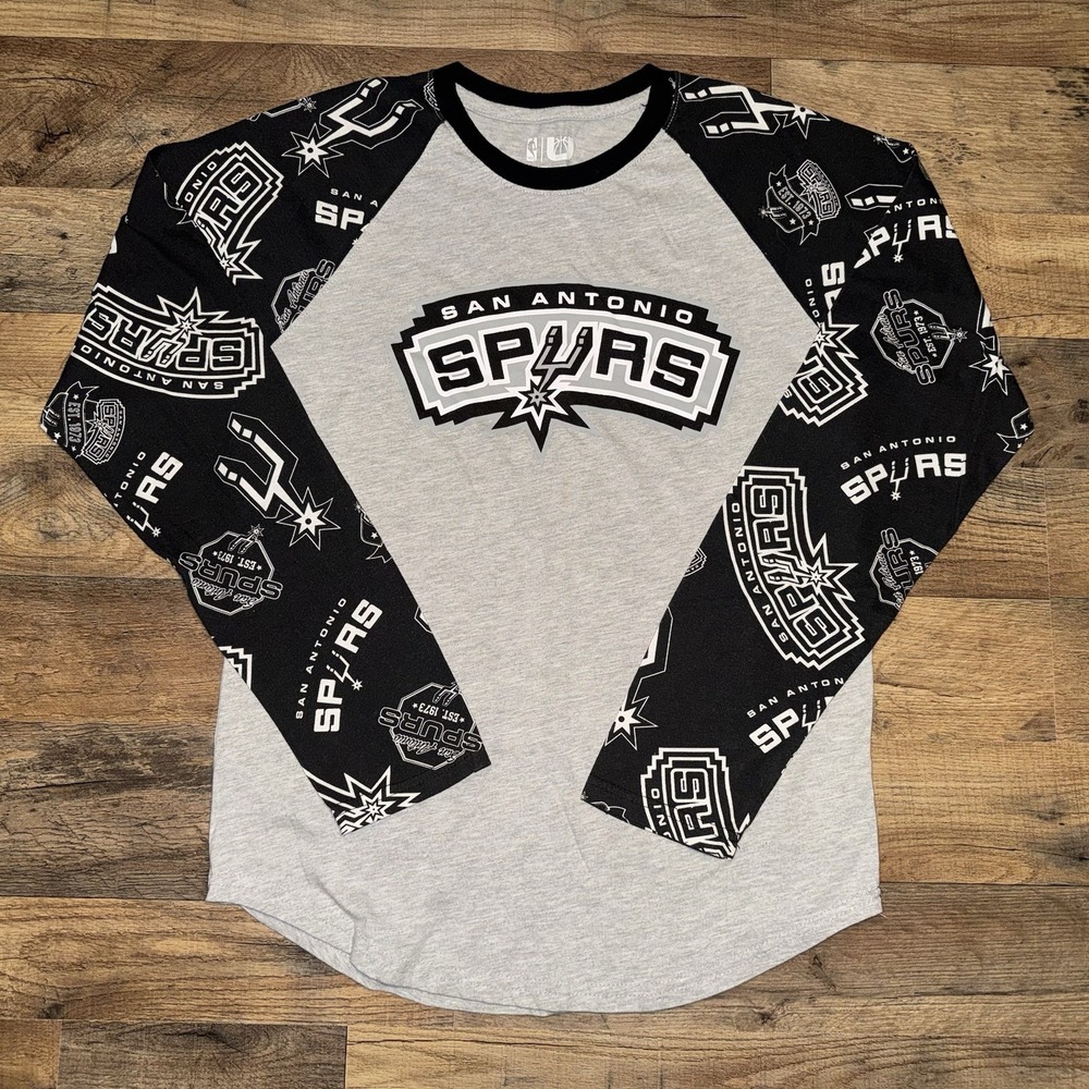 San Antonio Spurs Long Sleeve NBA T Shirt Black White Size Medium